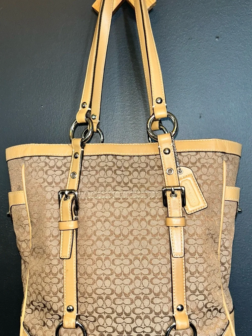 Coach Signature Jacquard Leather Gallery Shoulder Tote Bag Iconic Mini Kissing C - Picture 15 of 16